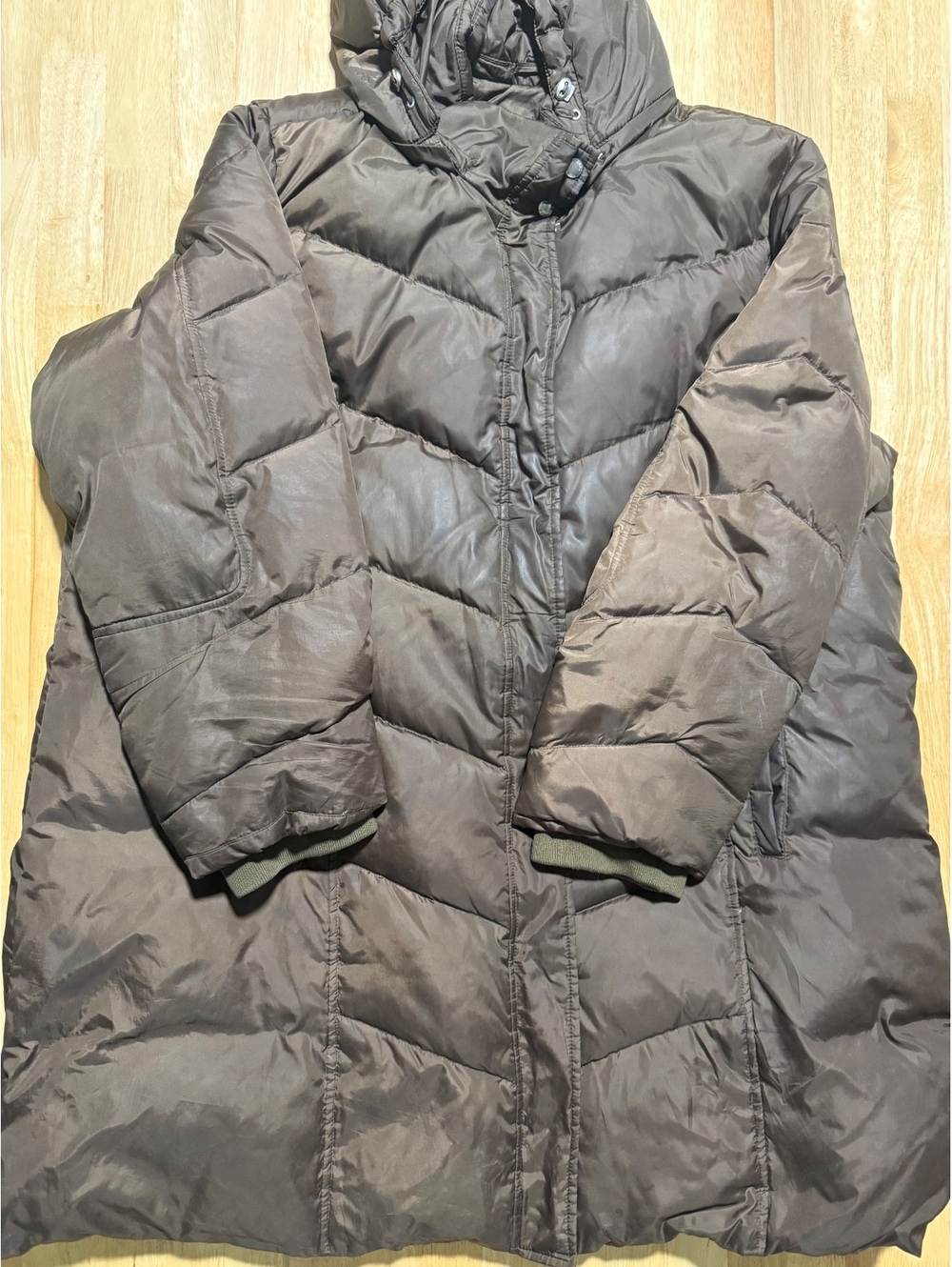 Michael Kors Women’s 3X Chocolate Brown Long Hooded Puffer Coat Plus Size